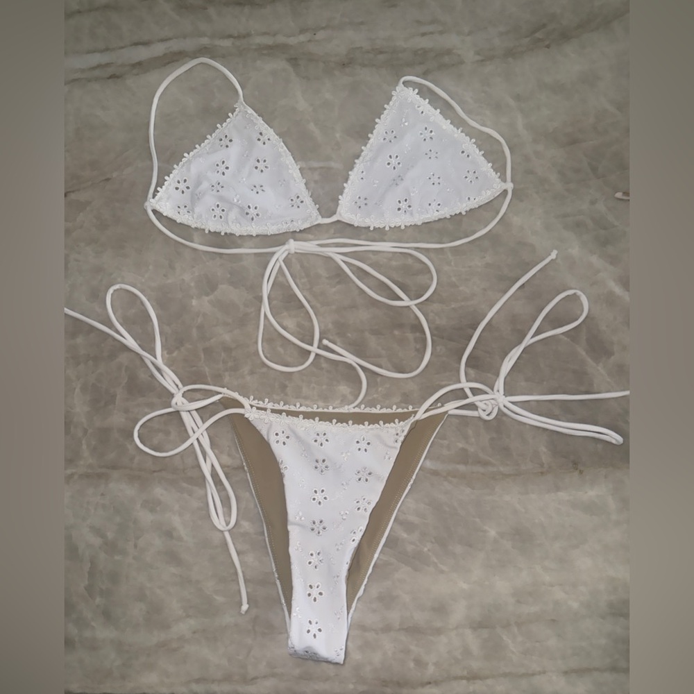 Tularosa White Eyelet Bikini Set | Tie String | Size S Top XS Bottom